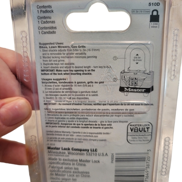 Master Lock 510D Adjustable Shackle 5/8" to 2" Padlock 2 Keys NEW Shed Gate - Picture 3 of 3